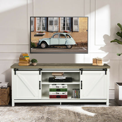 Sliding Barn Door TV Stand and Media Console Cabinet with Storage for TVs up to 65 Inches - White