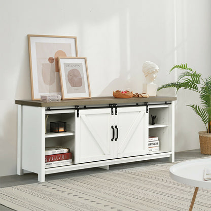 Sliding Barn Door TV Stand and Media Console Cabinet with Storage for TVs up to 65 Inches - White