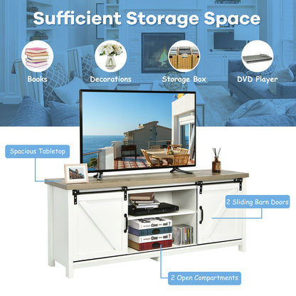 Sliding Barn Door TV Stand and Media Console Cabinet with Storage for TVs up to 65 Inches - White