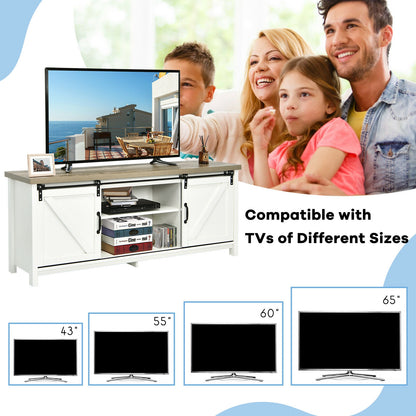 Sliding Barn Door TV Stand and Media Console Cabinet with Storage for TVs up to 65 Inches - White