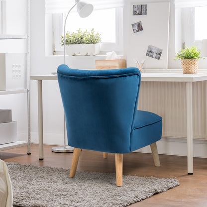 Velvet Armless Accent Chair with Natural Wood Legs - Blue