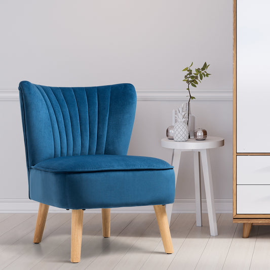 Velvet Armless Accent Chair with Natural Wood Legs - Blue