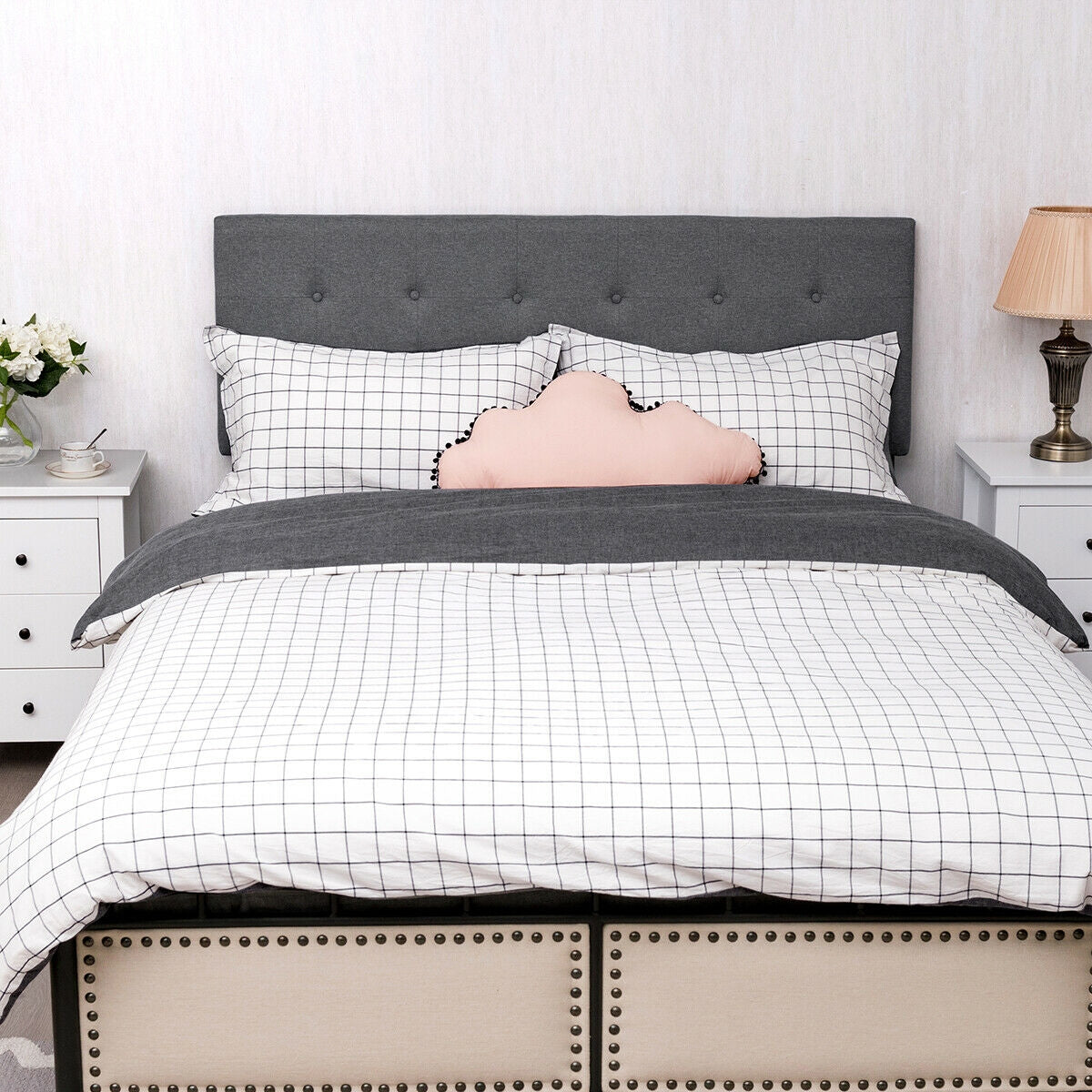 Adjustable Linen Fabric Tufted Headboard for Queen & Full Size Beds