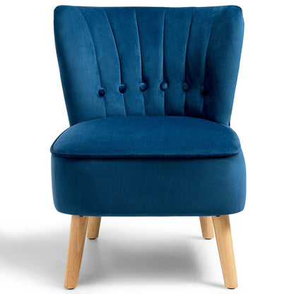 Tufted Velvet Armless Accent Chair with Ergonomic Backrest and Wood Legs - Blue