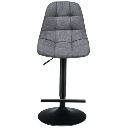 Set of 2 Adjustable Swivel Counter Height Bar Stools with Linen Upholstered Seats in Grey