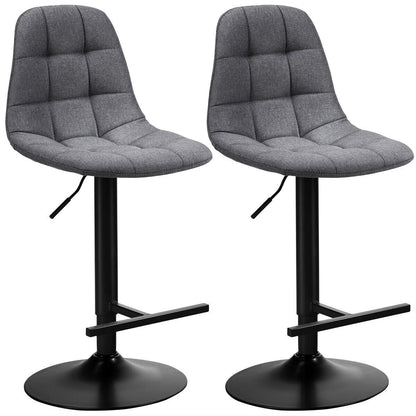 Set of 2 Adjustable Swivel Counter Height Bar Stools with Linen Upholstered Seats in Grey