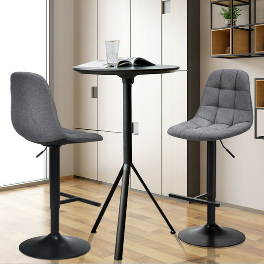 Set of 2 Adjustable Swivel Counter Height Bar Stools with Linen Upholstered Seats in Grey