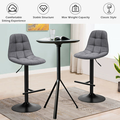 Set of 2 Adjustable Swivel Counter Height Bar Stools with Linen Upholstered Seats in Grey