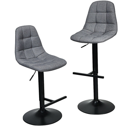 Set of 2 Adjustable Swivel Counter Height Bar Stools with Linen Upholstered Seats in Grey