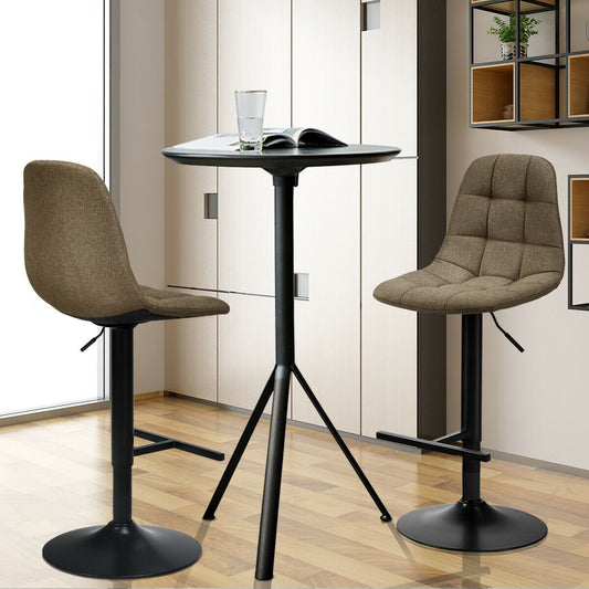 Set of 2 Adjustable Swivel Counter Height Bar Stools with Linen Upholstered Seats in Brown