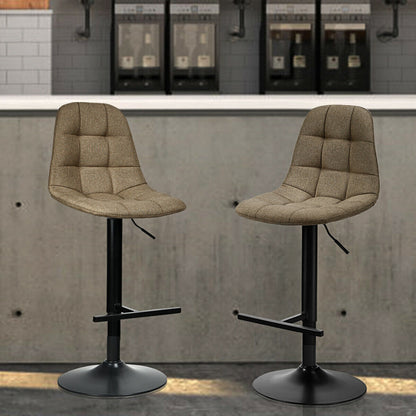 Set of 2 Adjustable Swivel Counter Height Bar Stools with Linen Upholstered Seats in Brown