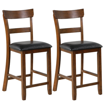 Set of 2 Upholstered Counter Height Dining Chairs with Rubber Wood Legs and Leather Padded Seats