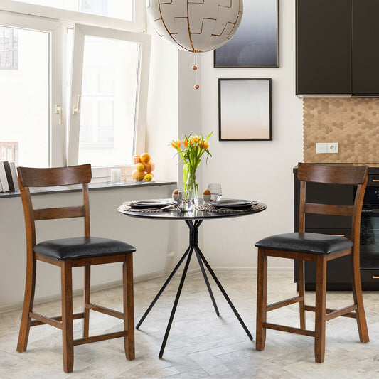 Set of 2 Upholstered Counter Height Dining Chairs with Rubber Wood Legs and Leather Padded Seats