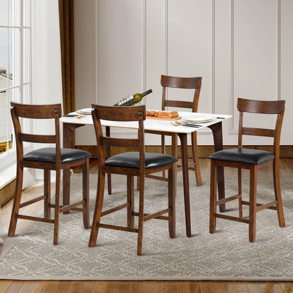 Set of 2 Upholstered Counter Height Dining Chairs with Rubber Wood Legs and Leather Padded Seats