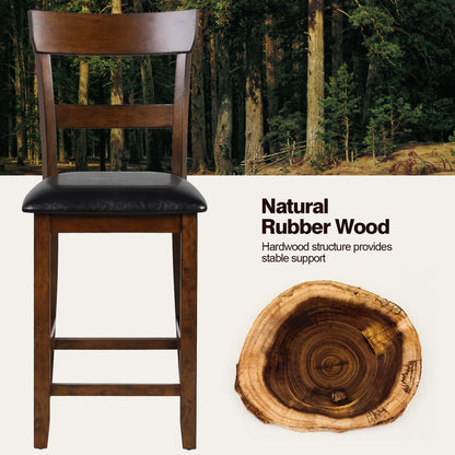 Set of 2 Upholstered Counter Height Dining Chairs with Rubber Wood Legs and Leather Padded Seats