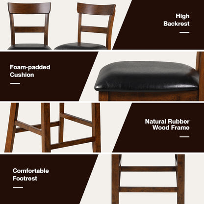 Set of 2 Upholstered Counter Height Dining Chairs with Rubber Wood Legs and Leather Padded Seats