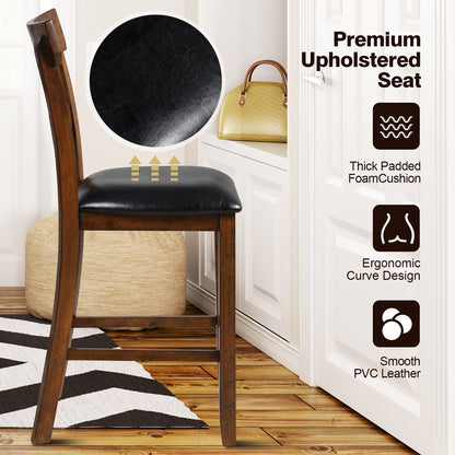 Set of 2 Upholstered Counter Height Dining Chairs with Rubber Wood Legs and Leather Padded Seats