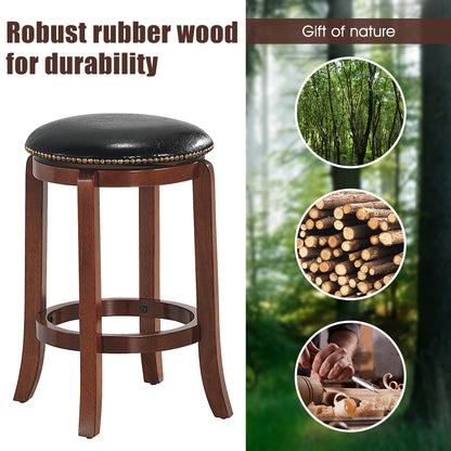 24 Inch Leather Upholstered Backless Swivel Bar Stool for Bistro and Kitchen