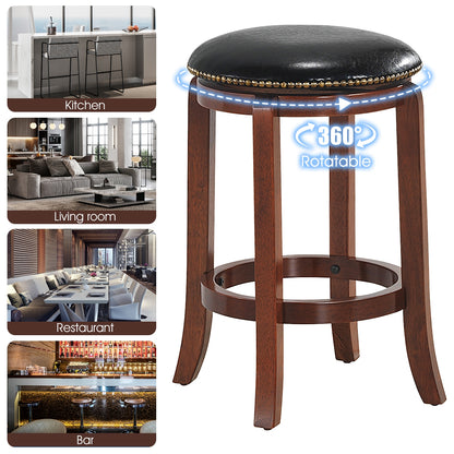 24 Inch Leather Upholstered Backless Swivel Bar Stool for Bistro and Kitchen
