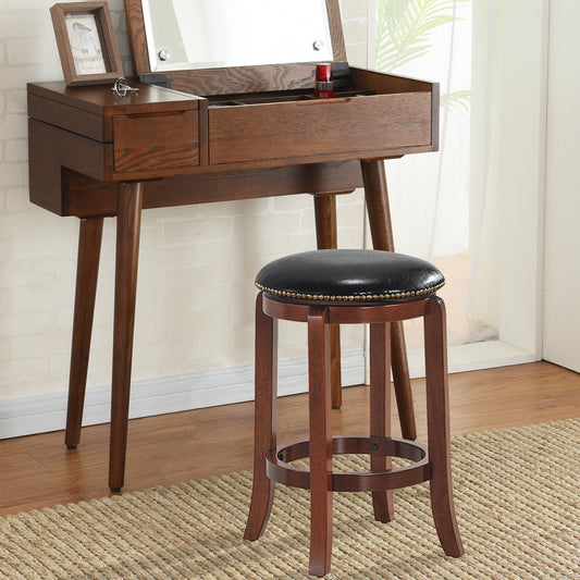 24 Inch Leather Upholstered Backless Swivel Bar Stool for Bistro and Kitchen