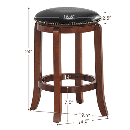 24 Inch Leather Upholstered Backless Swivel Bar Stool for Bistro and Kitchen