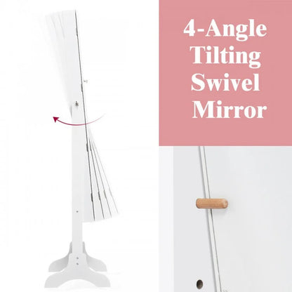 Freestanding Lockable Jewelry Armoire with Full Length Mirror and Ample Storage – White