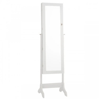 Freestanding Lockable Jewelry Armoire with Full Length Mirror and Ample Storage – White