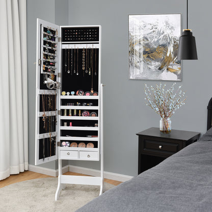 Freestanding Lockable Jewelry Armoire with Full Length Mirror and Ample Storage – White
