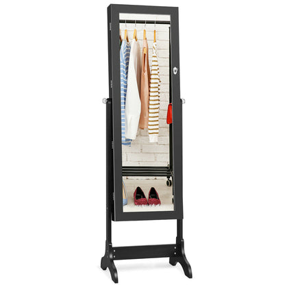 Freestanding Lockable Jewelry Armoire with Full Length Mirror and Ample Storage – Black