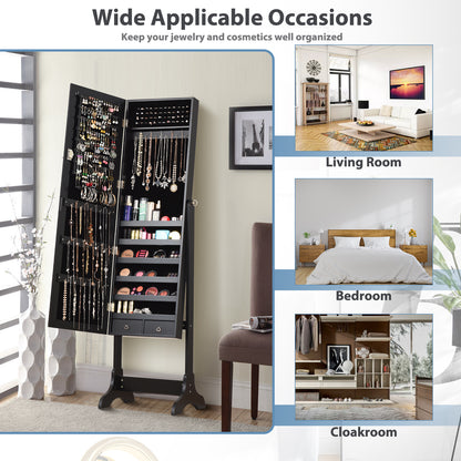 Freestanding Lockable Jewelry Armoire with Full Length Mirror and Ample Storage – Black