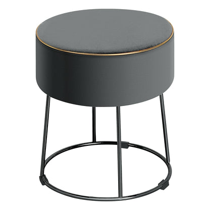 Round Velvet Ottoman Footrest with Non Slip Base and Metal Frame - Grey