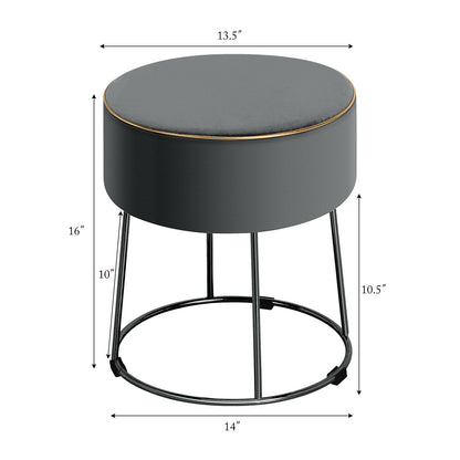 Round Velvet Ottoman Footrest with Non Slip Base and Metal Frame - Grey