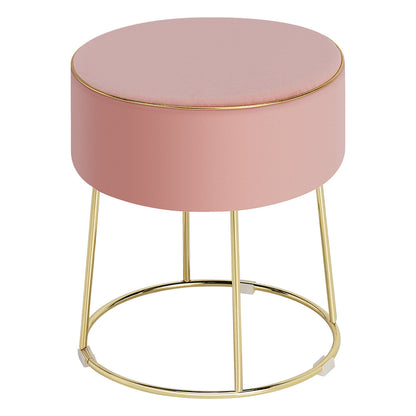 Round Velvet Ottoman Footrest with Non Slip Base and Metal Frame - Pink
