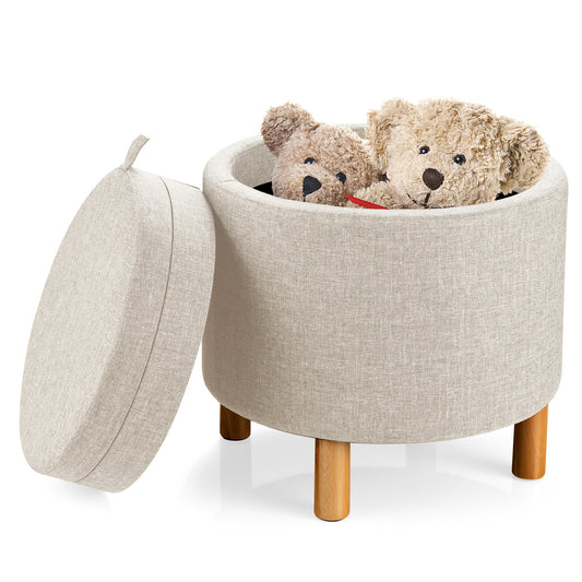 Multifunctional Round Ottoman with Storage and Tray Table Top - Beige