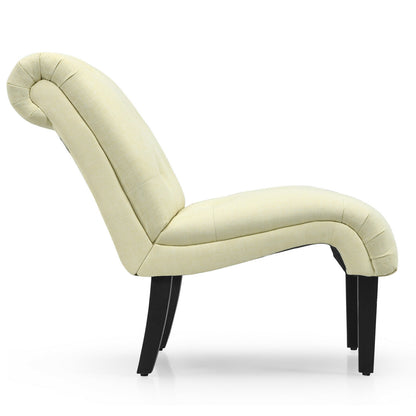 Accent Chair with Ergonomic Backrest Cotton Linen Fabric and Floor Protectors - Beige
