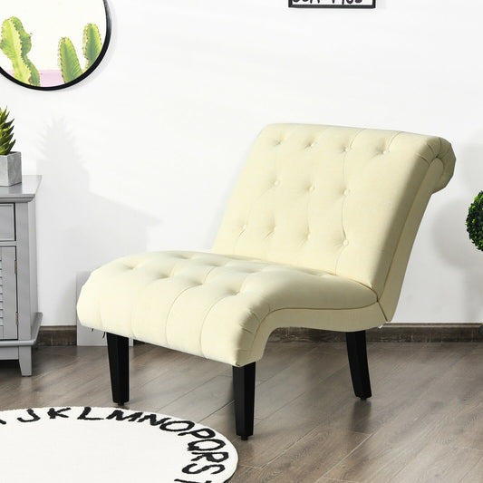 Accent Chair with Ergonomic Backrest Cotton Linen Fabric and Floor Protectors - Beige