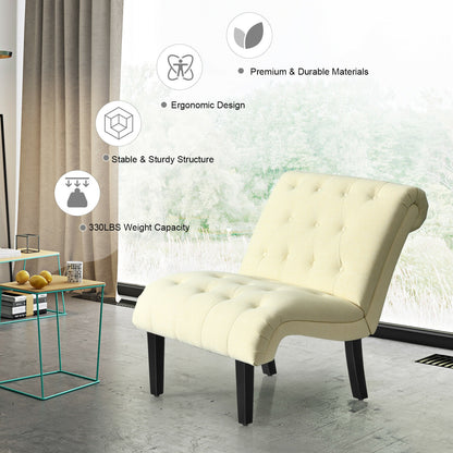 Accent Chair with Ergonomic Backrest Cotton Linen Fabric and Floor Protectors - Beige