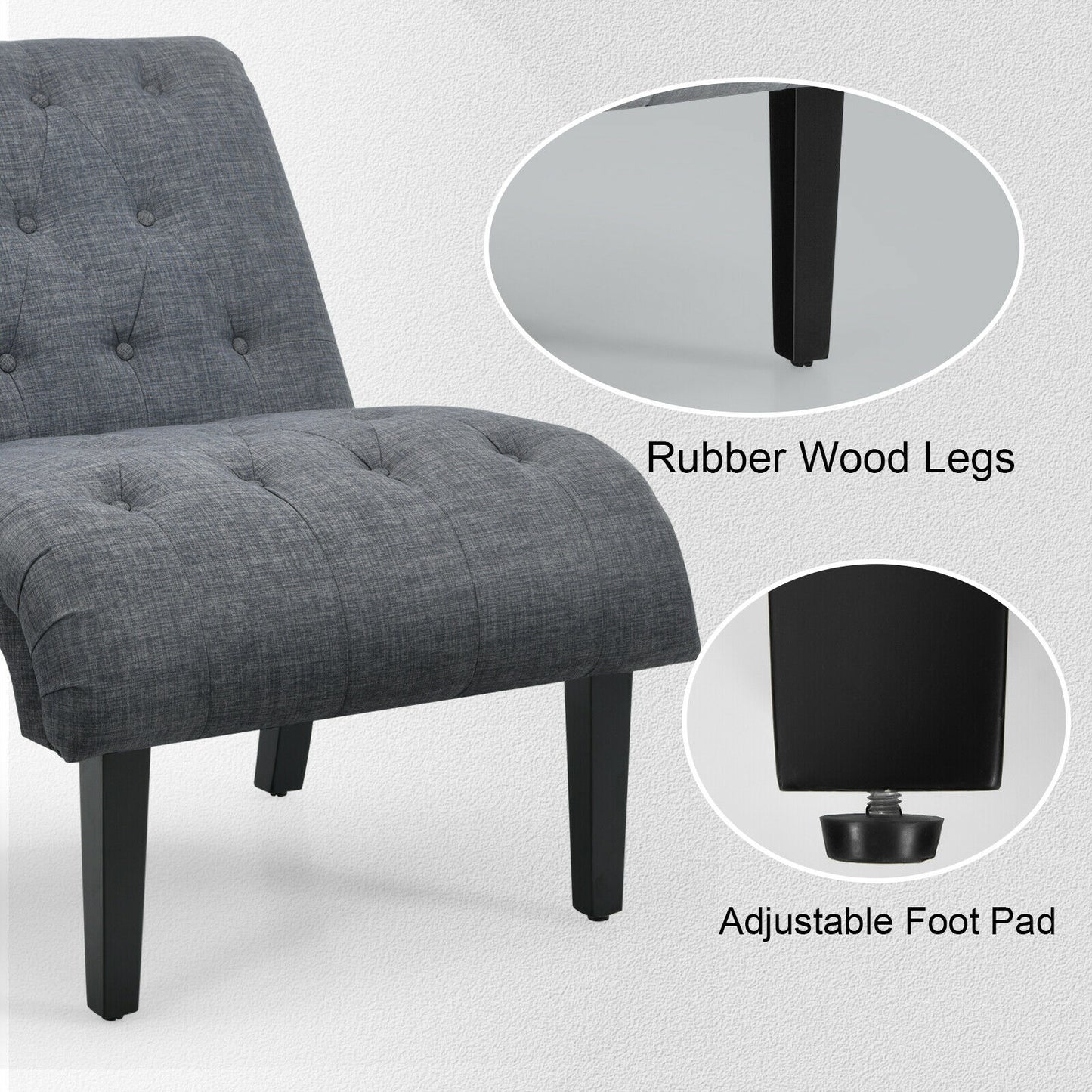 Accent Chair with Ergonomic Backrest Cotton Linen Fabric and Floor Protectors - Dark Grey