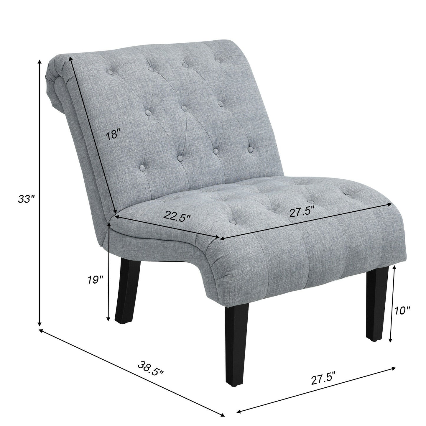 Accent Chair with Ergonomic Backrest Cotton Linen Fabric and Floor Protectors - Light Grey