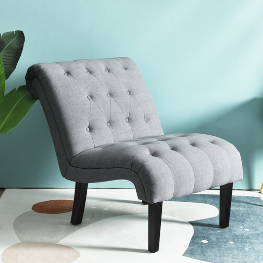 Accent Chair with Ergonomic Backrest Cotton Linen Fabric and Floor Protectors - Light Grey