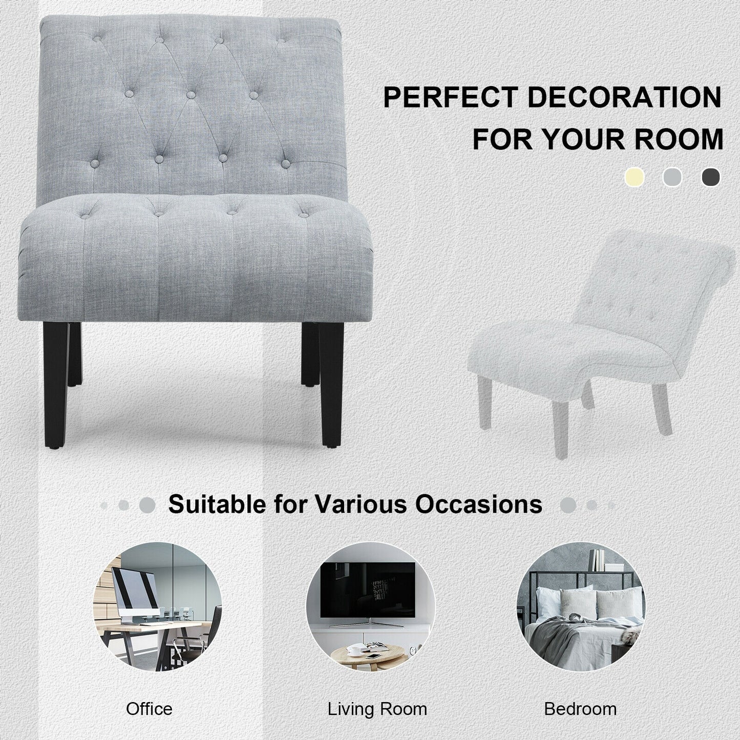 Accent Chair with Ergonomic Backrest Cotton Linen Fabric and Floor Protectors - Light Grey