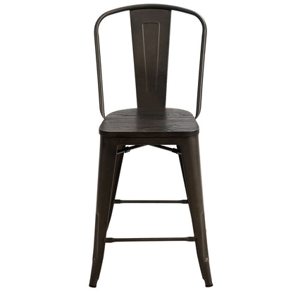 Set of 4 Industrial Metal Counter Height Dining Chairs with Removable Backrest, Dark Brown