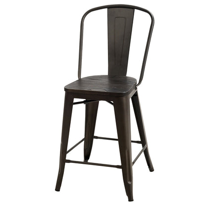 Set of 4 Industrial Metal Counter Height Dining Chairs with Removable Backrest, Dark Brown
