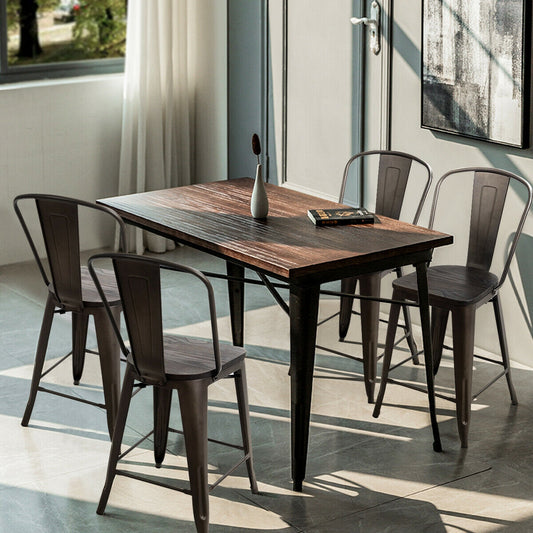 Set of 4 Industrial Metal Counter Height Dining Chairs with Removable Backrest, Dark Brown