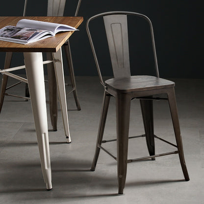 Set of 4 Industrial Metal Counter Height Dining Chairs with Removable Backrest, Dark Brown