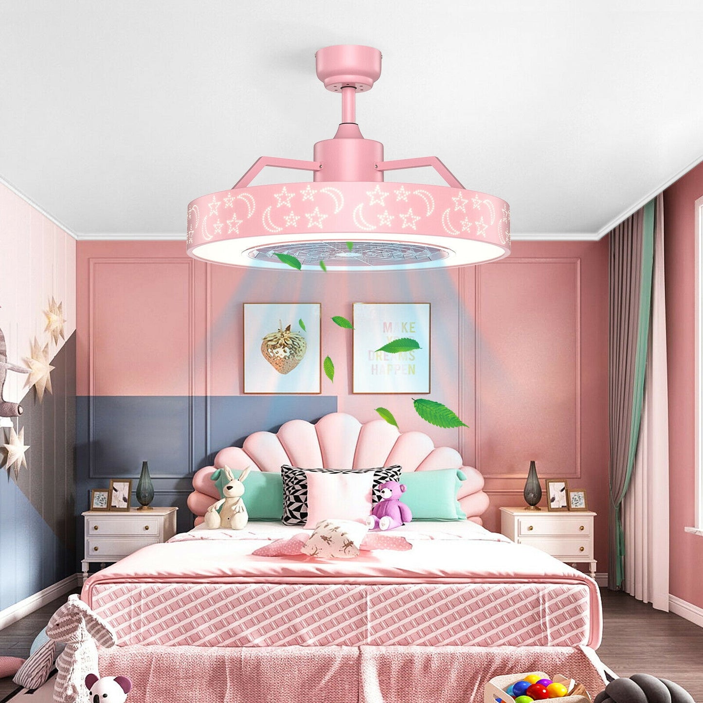 23 Inch Starry Sky Ceiling Fan with Dimmable LED Light & Remote Control – Pink