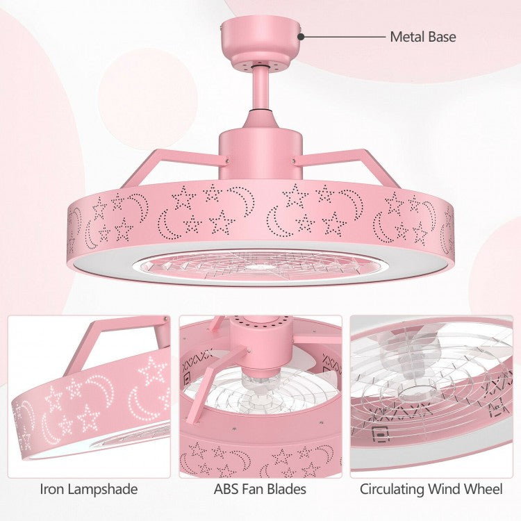 23 Inch Starry Sky Ceiling Fan with Dimmable LED Light & Remote Control – Pink