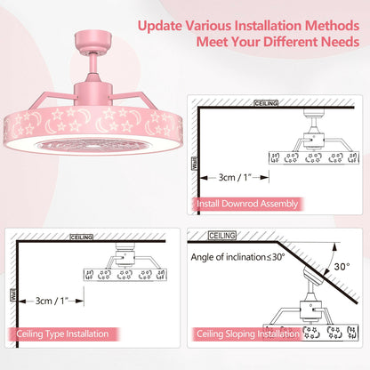 23 Inch Starry Sky Ceiling Fan with Dimmable LED Light & Remote Control – Pink