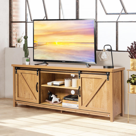 Sliding Barn Door TV Stand and Media Console Cabinet with Storage for TVs up to 65 Inches - Golden