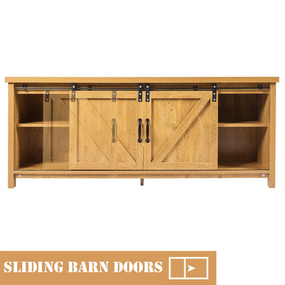 Sliding Barn Door TV Stand and Media Console Cabinet with Storage for TVs up to 65 Inches - Golden